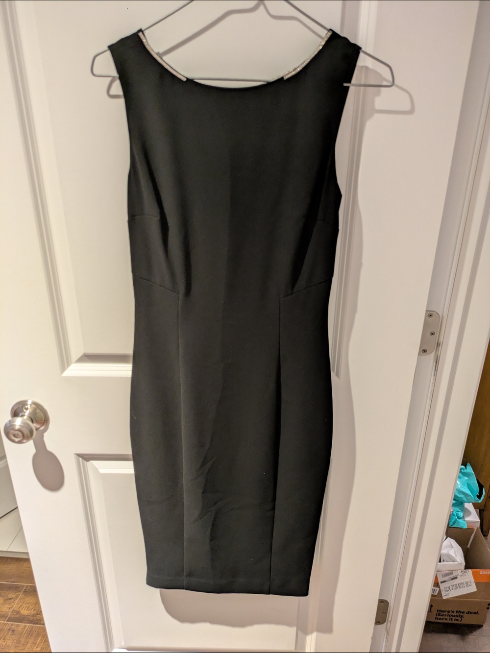 RW&CO. Black Midi Sheath Dress With Rhinestone Chain